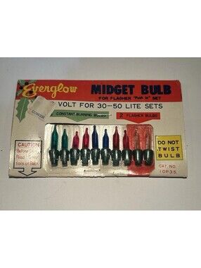 Vintage Everglow Replacement Light Bulbs Midget Set Push In 10 Bulbs